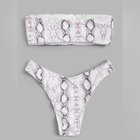 Two Piece Bikini Set Python Full Coverage Swimsuit Tummy Control Padded NWOT L - Picture 3 of 3